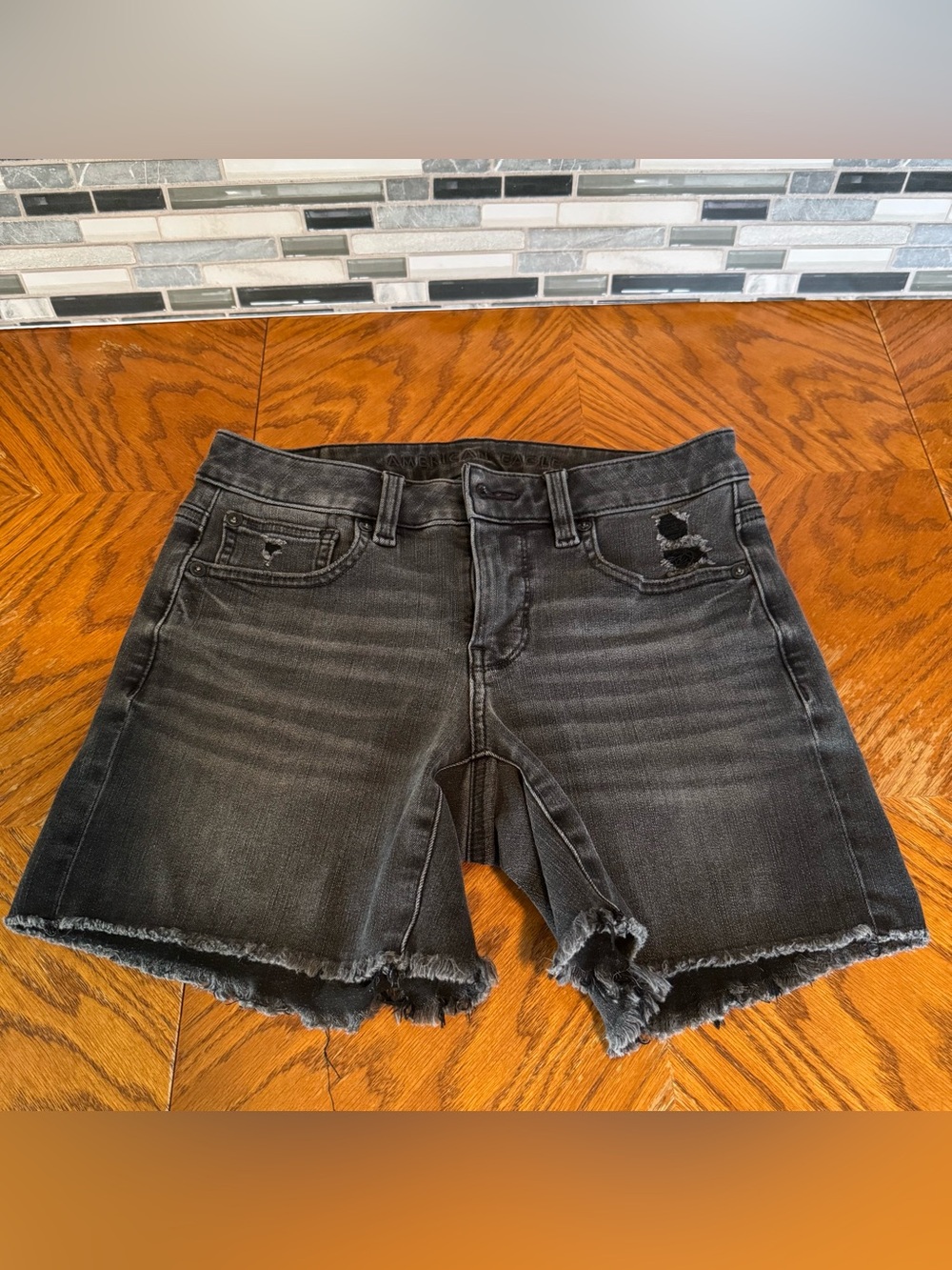 American Eagle Dream Denim Black Distressed Shorts Size 2